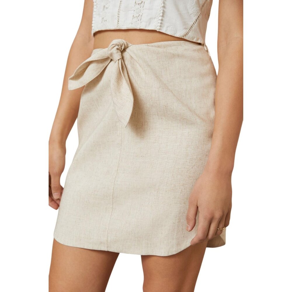 Sunday In Brooklyn Anthropologie Linen Mini‎ Skirt Size Large Natural Tie-Front